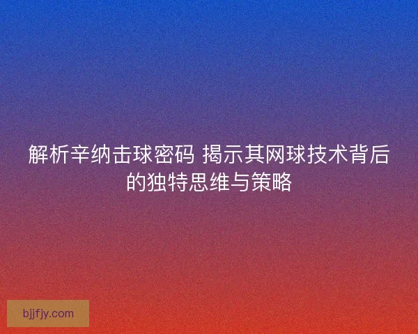 解析辛纳击球密码 揭示其网球技术背后的独特思维与策略