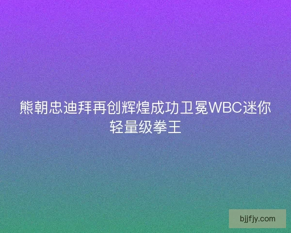 熊朝忠迪拜再创辉煌成功卫冕WBC迷你轻量级拳王